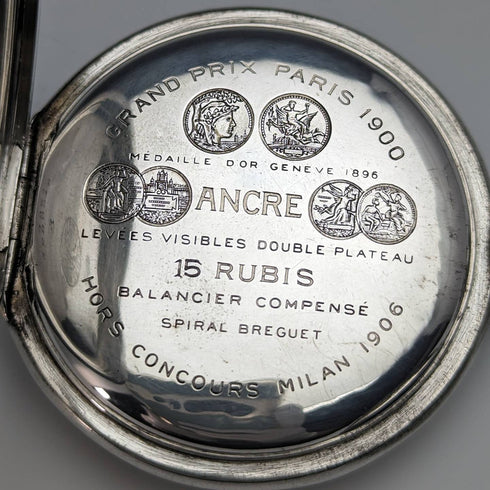 Around 1913 Antique Zenith pocket watch Art Nouveau engraving Hunter case on silver side Works well